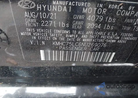 2022 Hyundai Ioniq Hybrid Se z USA, uszkodzony, nr VIN KMHC75LC6NU269076
